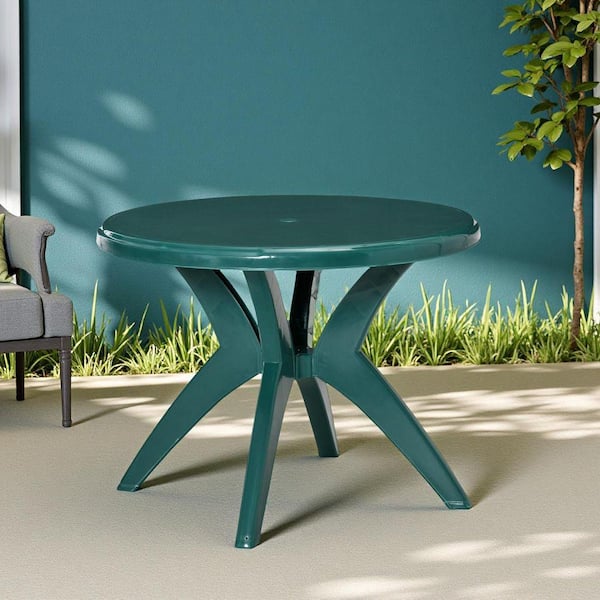 ToolCat 36 in. Green Round Plastic Patio Outdoor Dining Table with