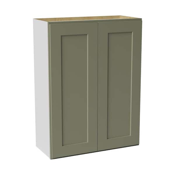 27 in. W x 12 in. D x 36 in. H Ready to Assemble Solid Wood Shaker Wall Kitchen Cabinet in Sage Green