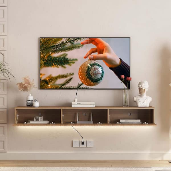 68.80 in. W x 11.80 in. D Nature Wood Modern Decorative Wall Shelf with Led