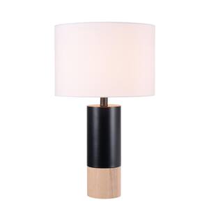 Fletcher 22 in. Black with Natural Wood Accent Lamp