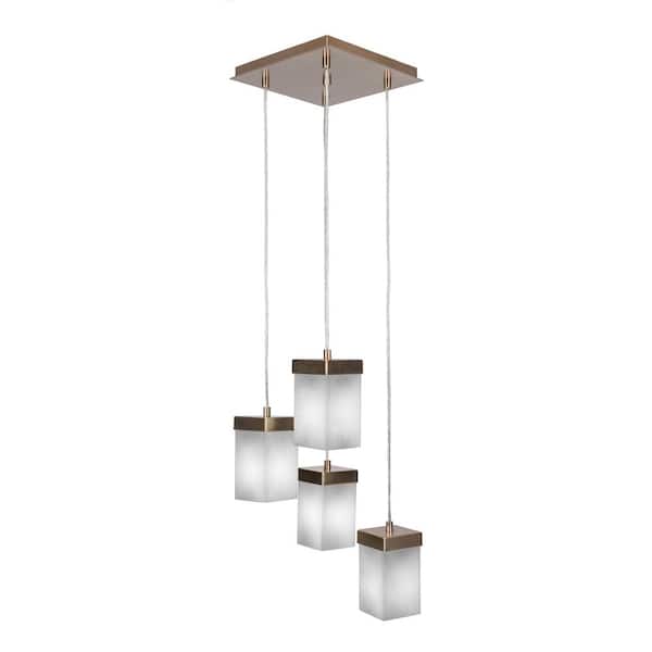 Unbranded Kingsport 4 Light New Age Brass Cluster Pendant Light with 4 in. Square White Muslin Glass Shades, No bulbs included