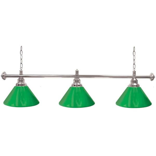 Trademark 60 in. Three Shade Green and Silver Hanging Billiard Lamp