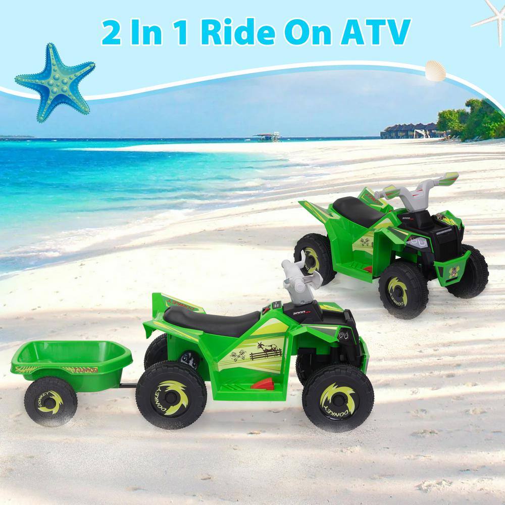 Green 6V Kids Electric Quad ATV with Trailer