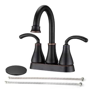 4 in. Centerset Double Handle High Arc Bathroom Faucet with Drain Kit Included Modern Sink Faucets in Oil Rubbed Bronze