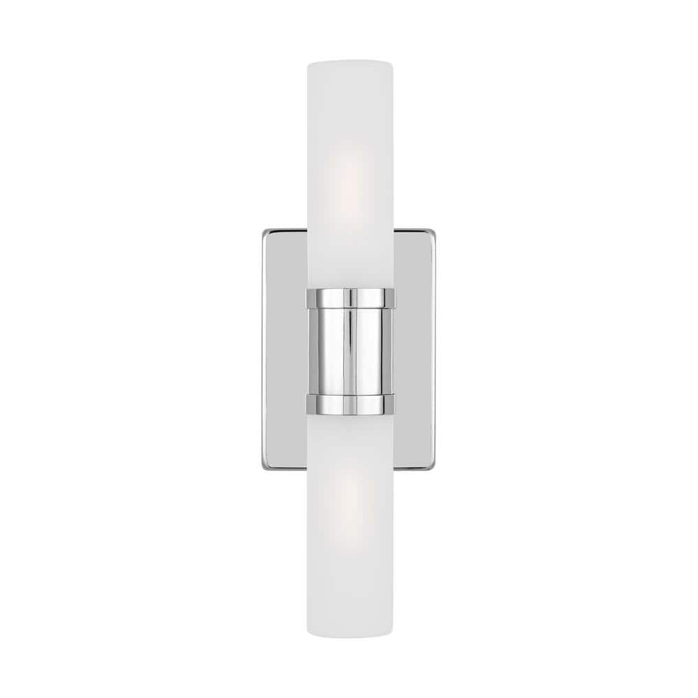 Keaton Chrome 2-Light Dimmable Bath Vanity with Satin Etched Glass