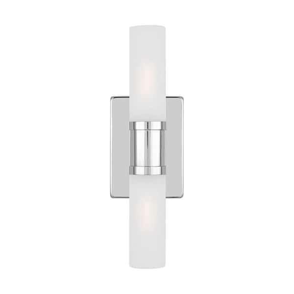 Generation Lighting Keaton 5 in. Small 2-Light Chrome Vanity Light with Satin Etched Glass Shades
