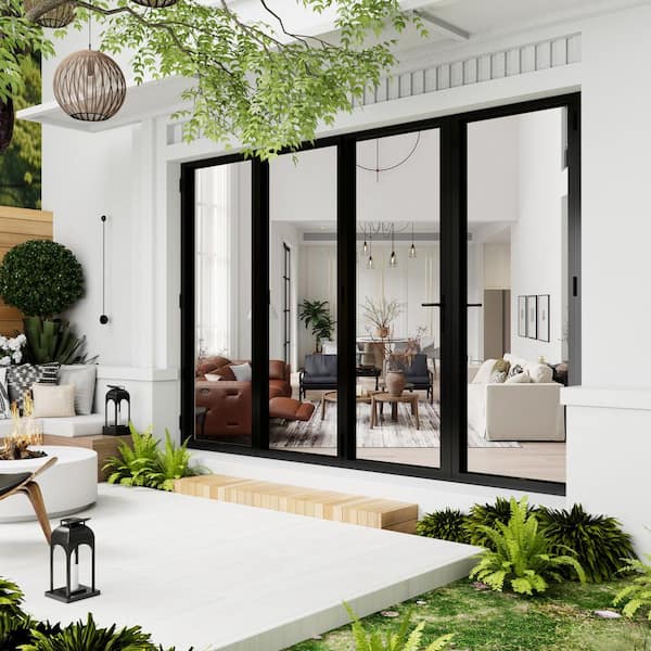 132 in. x 80 in. Left Swing/Outswing Double Tempered Glass Black Aluminum Folding Patio Door