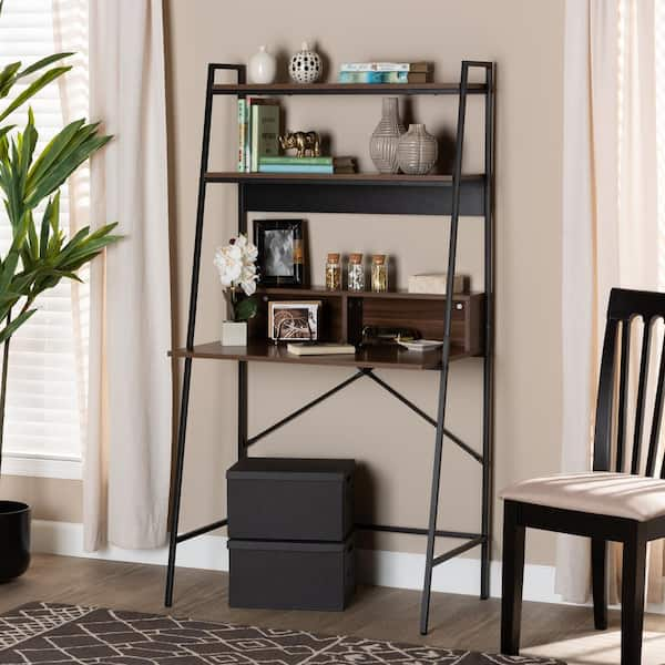 Baxton Studio Palmira  in. Walnut Brown and Black Ladder Desk  207-12497-HD - The Home Depot