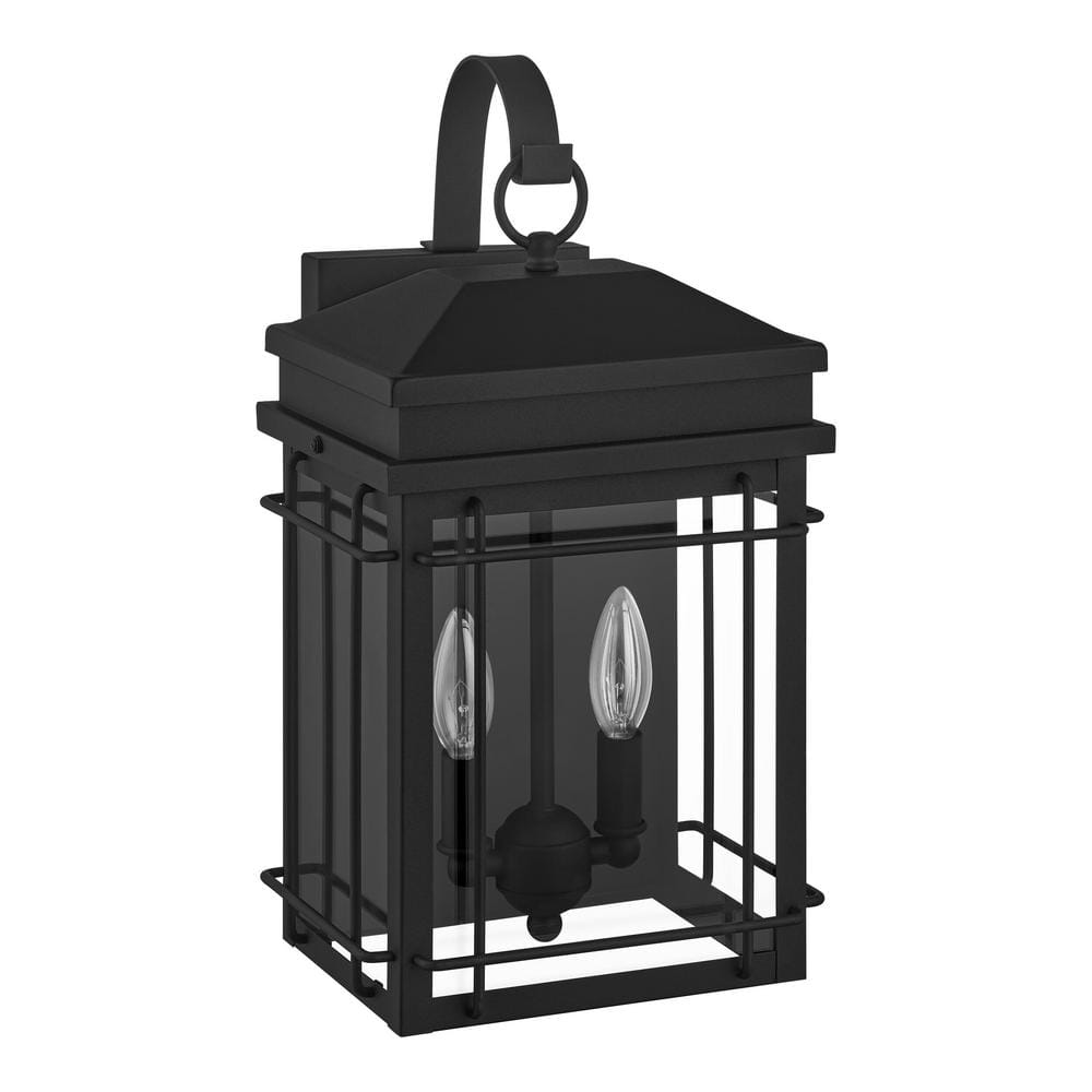 Hampton Bay Broward 17 in. 2Light Black Outdoor Wall Light Fixture