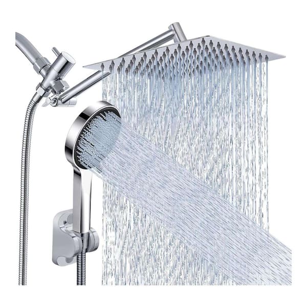 Numhew 2-Piece High Pressure Rain Shower Head in Nickel with Fixed