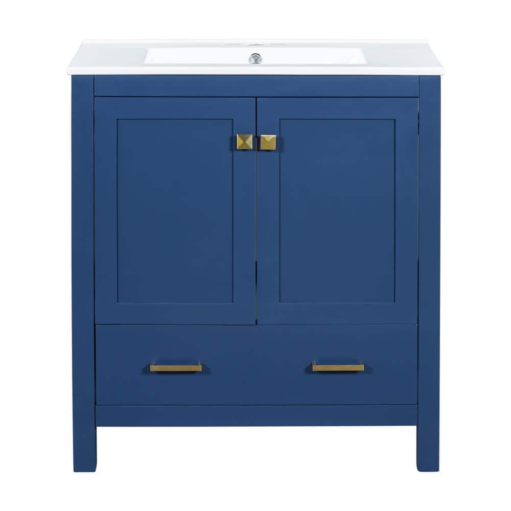 30 in. Single Sink Freestanding Blue Bath Vanity with White Ceramic Top Unassembled price history on PriceWatchPro