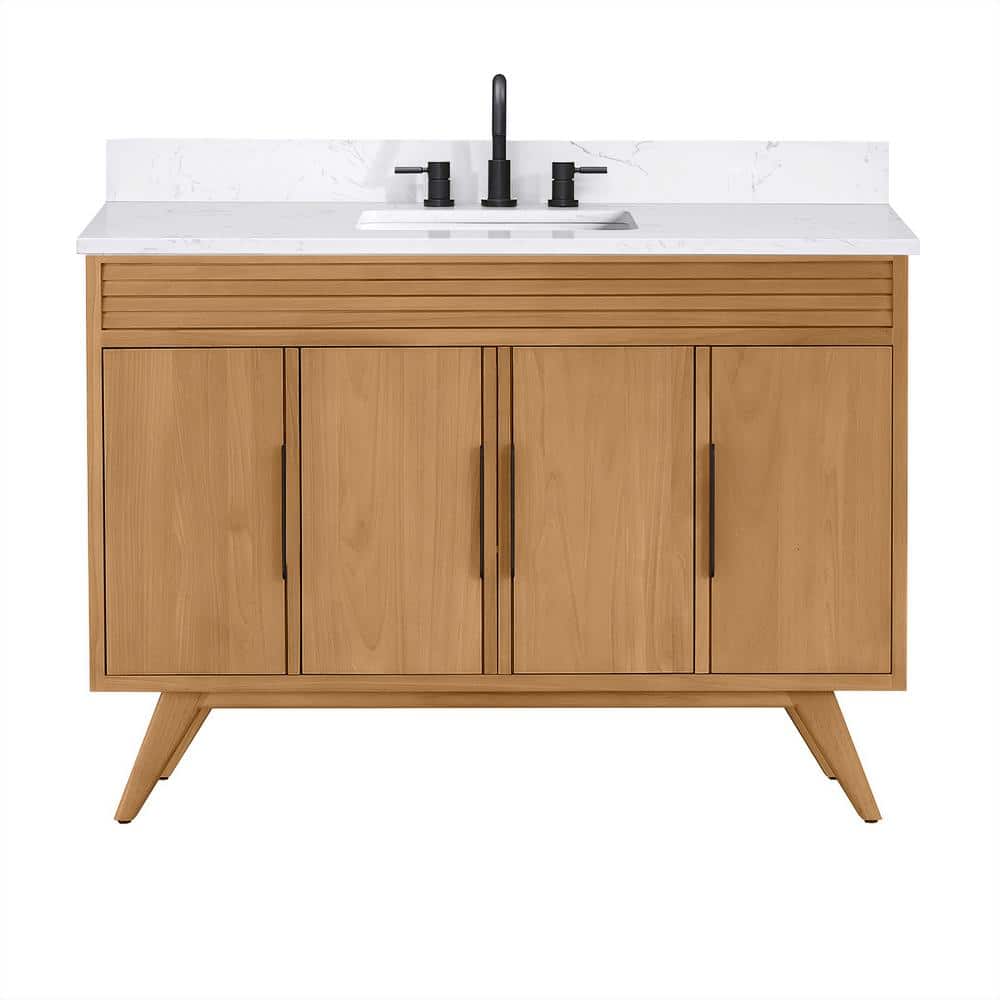 Taylor 49" Natural Teak Single Sink Vanity with White Stone Top