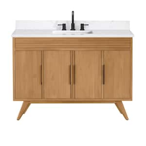 Taylor 49 in. Single Sink Natural Teak Bath Vanity with Cala White Engineered Stone Top