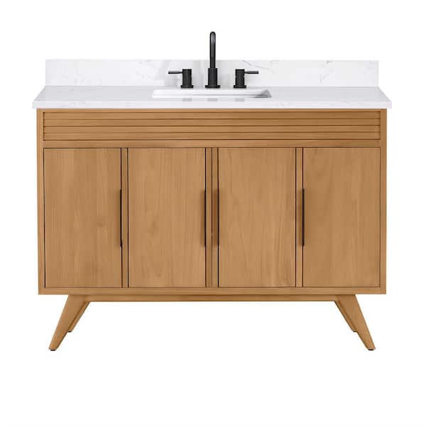 Taylor 49 in. Single Sink Natural Teak Bath Vanity with Cala White Engineered Stone Top