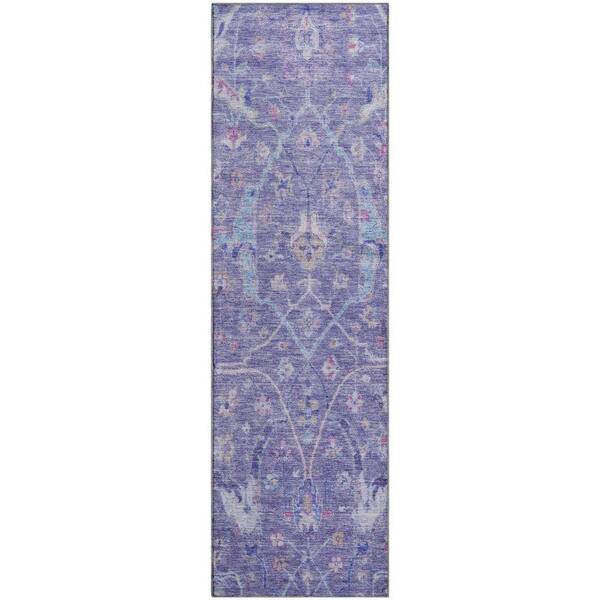 Mayfield Premium Machine Washable Abstract AMF2232 Purple 2 ft. x 7 ft. Runner Rug