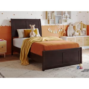 Valencia Espresso Black Solid Wood Frame Twin Low Profile Sleigh Platform Bed with Matching Footboard