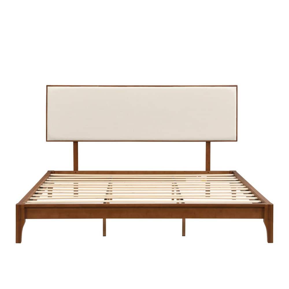 Brown Solid Dry Bamboo Wood Frame King Platform Bed with Adjustable Headboard, Easy Assembly Mortise and Tenon Joint - thumbnail 4
