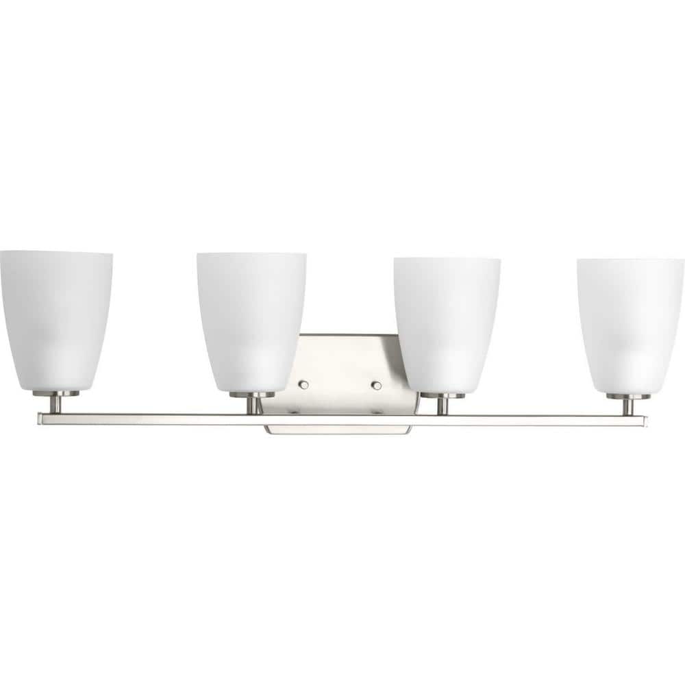 Brushed Nickel 4-Light Vanity Fixture with Etched Glass Shades