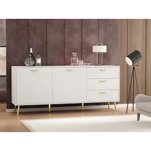 69 in. White Wood 2-Door and 3-Drawers Storage Accent Cabinet With Metal Leg Storage Cupboard, TV Stand Buffet Sideboard