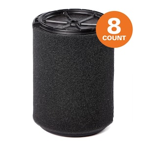 Wet Debris Application Foam Wet/Dry Vac Cartridge Filter for Most 5 Gallon and Larger RIDGID Shop Vacuums (8-Pack)