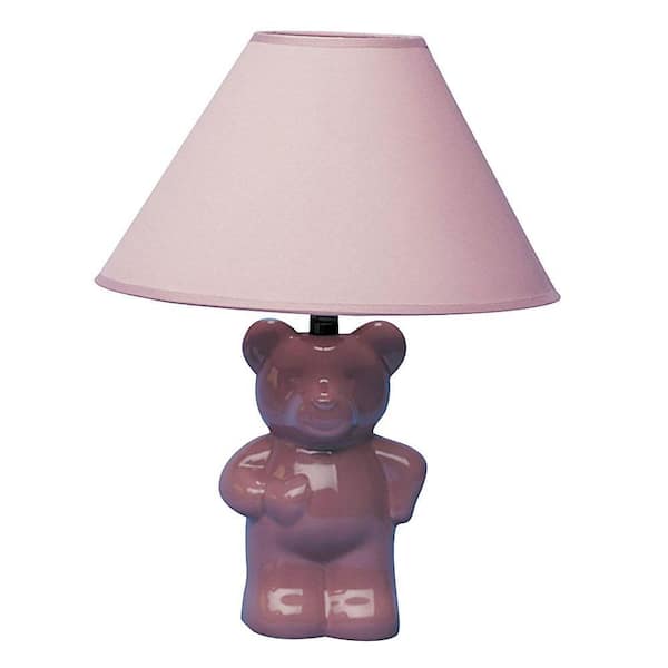 ORE International 13 in. Ceramic Teddy Bear Pink Lamp