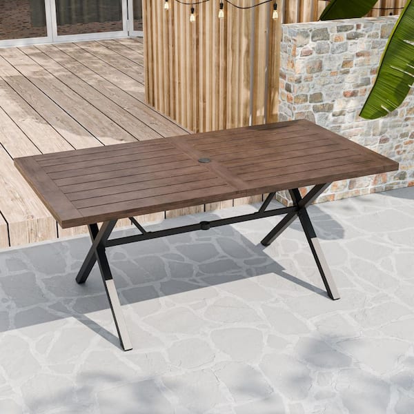 68 in. Brown Solid Wood Tabletop 6-Seater Rectangular Patio Dining Table