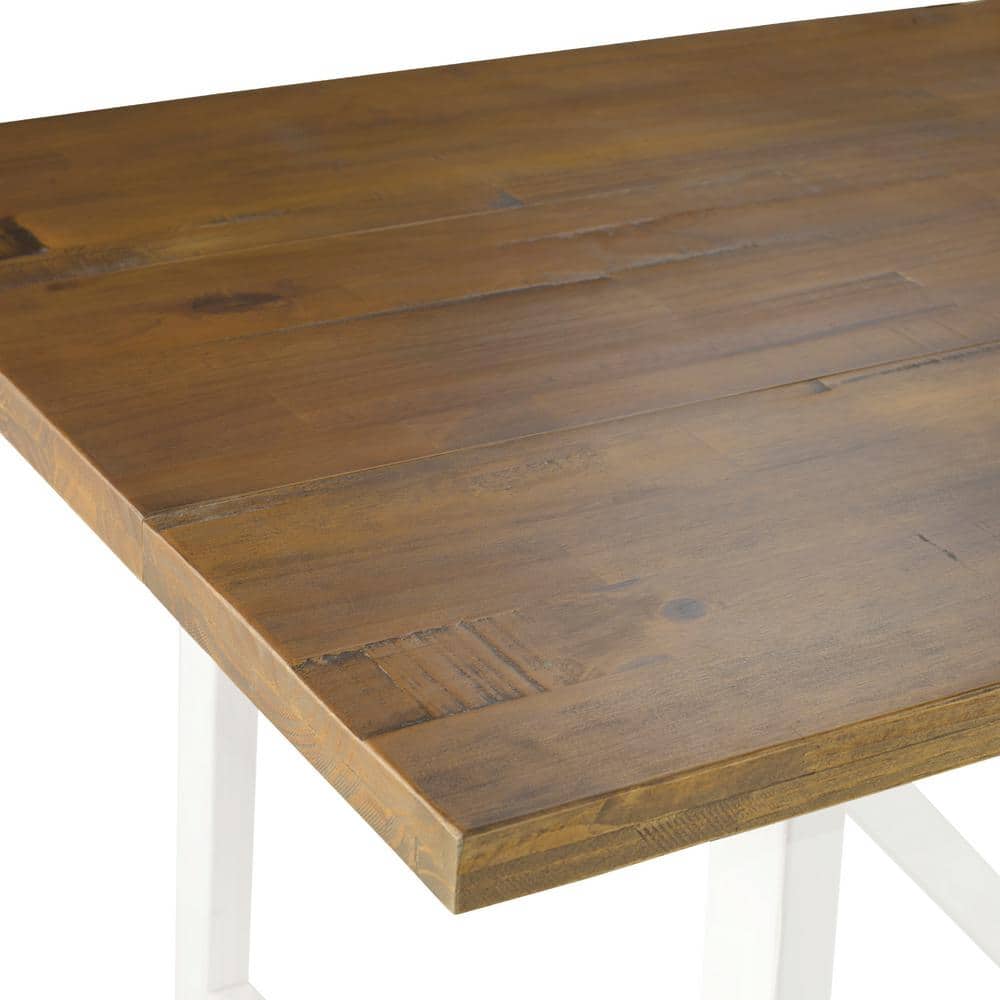 72" Rustic Oak and White Solid Wood Trestle Dining Table
