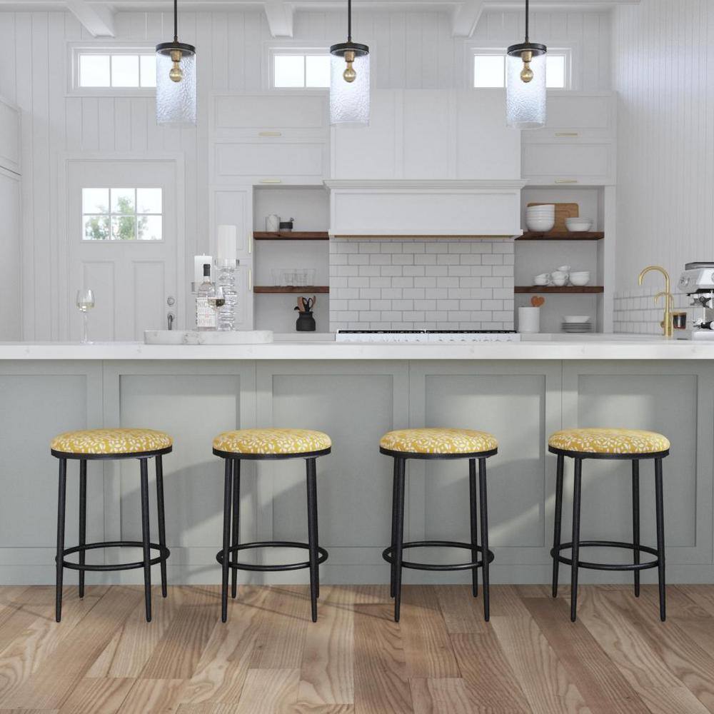 Sleek Golden Yellow 21.7" Metal & Wood Upholstered Barstool