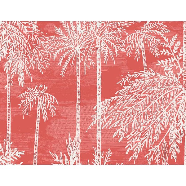 LILLIAN AUGUST 60.75 sq. ft. Coastal Haven Coral Palm Grove Embossed Vinyl Unpasted Wallpaper Roll