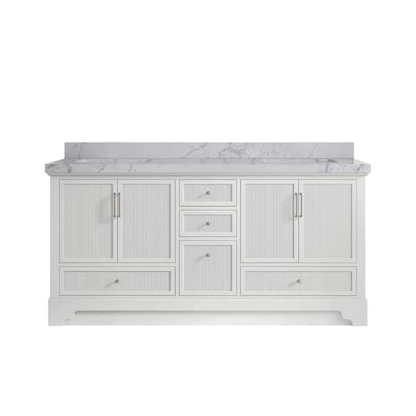 Willow Collections Alys 72 in. W x 22 in. D x 36 in. H Double Sink Bath Vanity in White with 2 in. Venatino Qt. Top