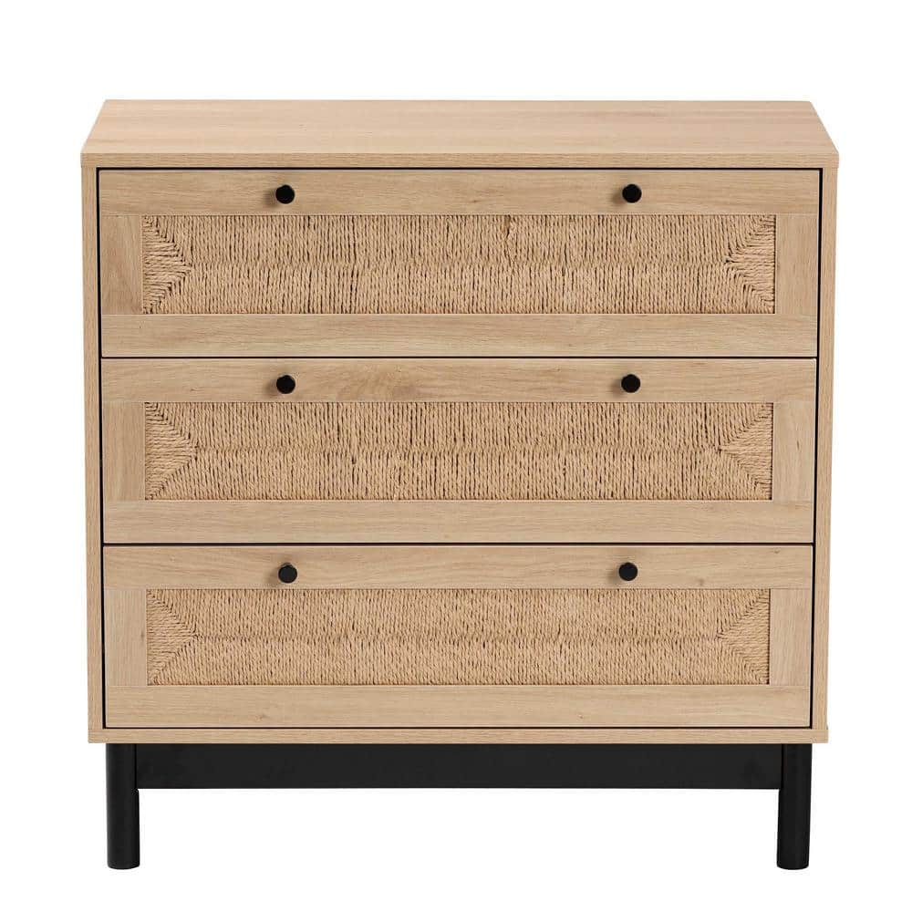 Cherelle Light Brown and Black 3-Drawer Mid-Century Storage Cabinet
