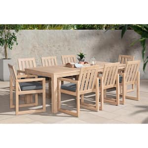 Benson 9-Piece Wood Patio Dining Set with Charcoal Gray Cushions