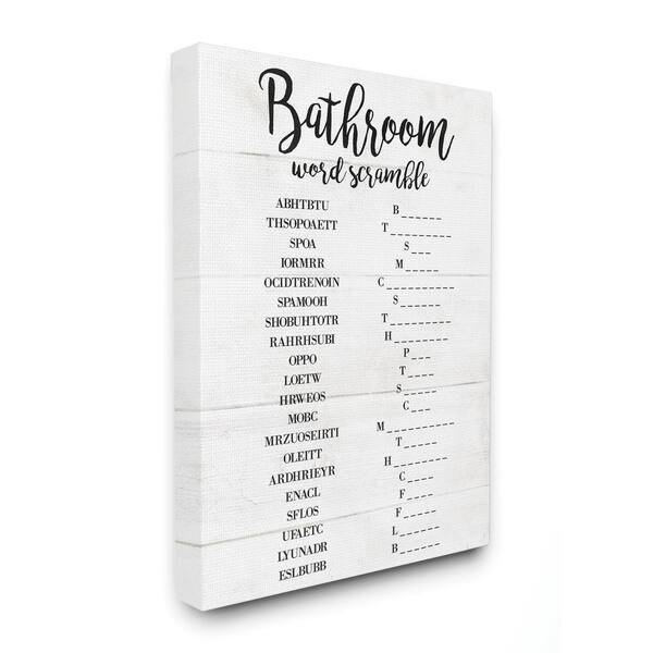 Stupell Industries Bathroom Word Scramble White And Black Word Design By Daphne Polselli Canvas Home Wall Art 40 In X 30 In Wrp 1412 Cn 30x40 The Home Depot