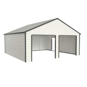 23 ft. W x 22 ft. D Double Doors Metal Outdoor Storage /Garage/ Carport Shed, 500 sq. ft. with Side Entry Door, White