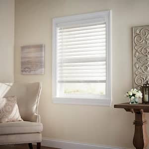 White Cordless Premium Faux Wood blinds with 2.5 in. Slats - 34 in. W x 48 in. L (Actual Size 33.5 in. W x 48 in. L)