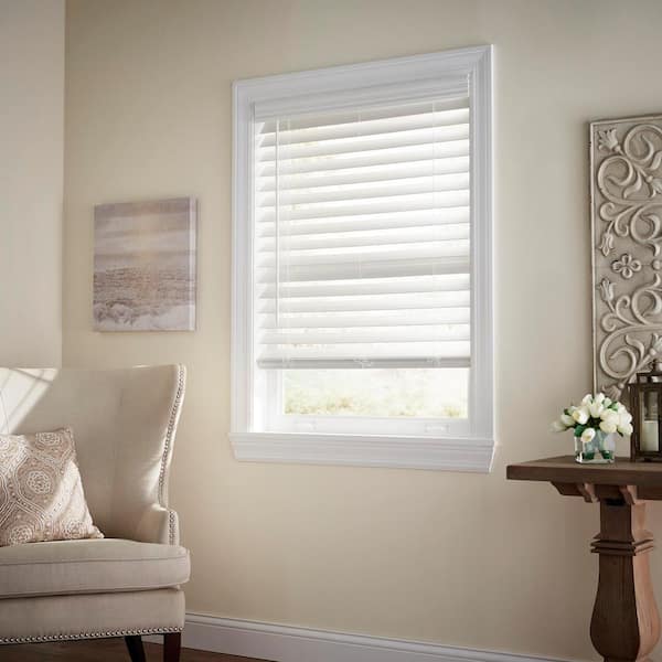 Home Decorators Collection White Cordless Premium Faux Wood blinds with 2.5 in. Slats - 19 in. W x 72 in. L (Actual Size 18.5 in. W x 72 in. L)