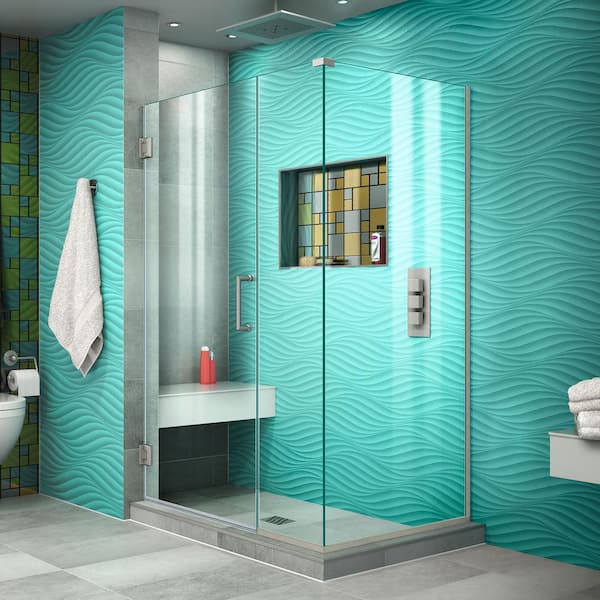 DreamLine Unidoor Plus 40.5 in. W x 34-3/8 in. D x 72 in. H Frameless Hinged Shower Enclosure in Brushed Nickel