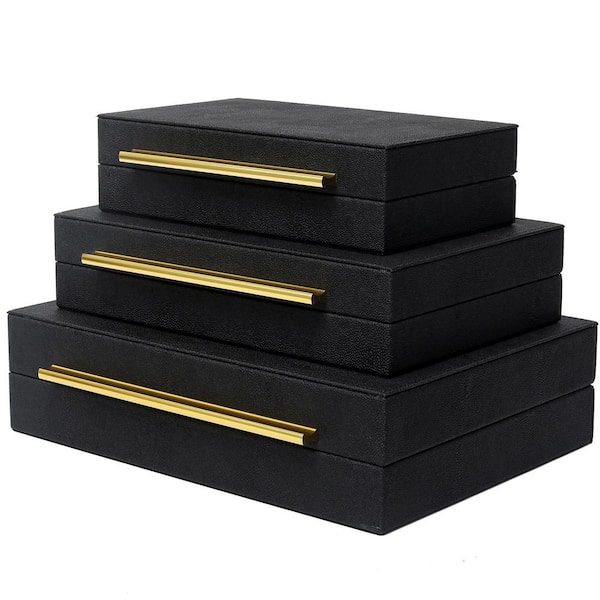 Afoxsos Black Faux Leather Decorative Box with Lid 3-Pack