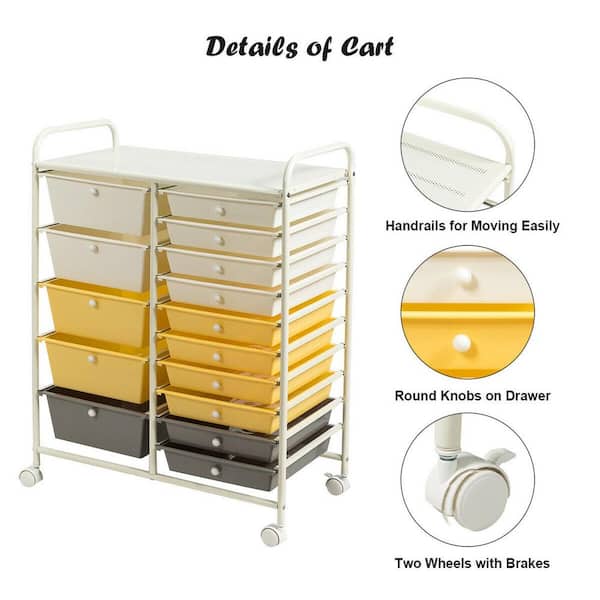 SILKYDRY 15 Drawers Rolling Storage Cart, Art Craft Cart Organizer with  Lockable Wheels, Mobile Utility Cart for Office, School, Home (Yellow) :  : Home