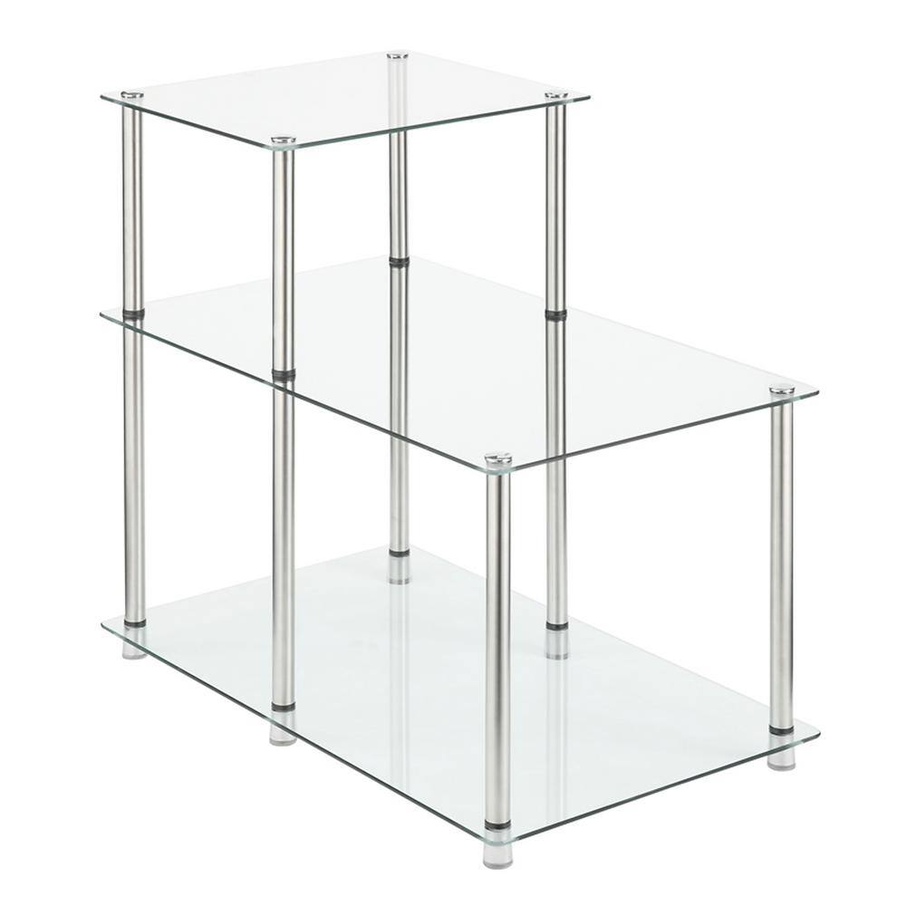 Clear Glass and Chrome 3-Tier Step End Table