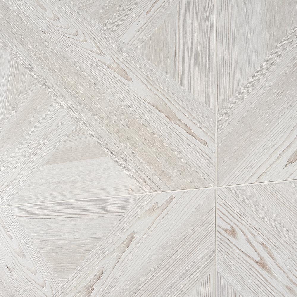 Large Format White Porcelain Wood Look Floor Tile