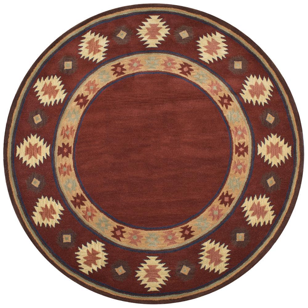 Ryder 8' Round Burgundy Wool Tribal Area Rug
