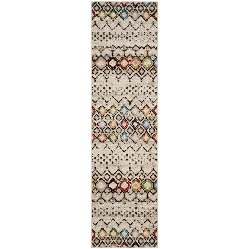 Ivory and Multi Geometric Synthetic Area Rug, 2'3" x 6'0"