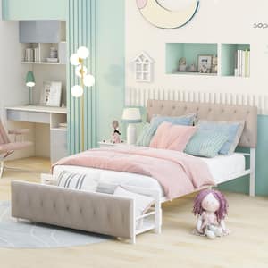 78 in.W Beige Full Size Upholstered Platform Bed Frame with Big Drawer and Headboard, Full Metal Bed Frame for Bedroom