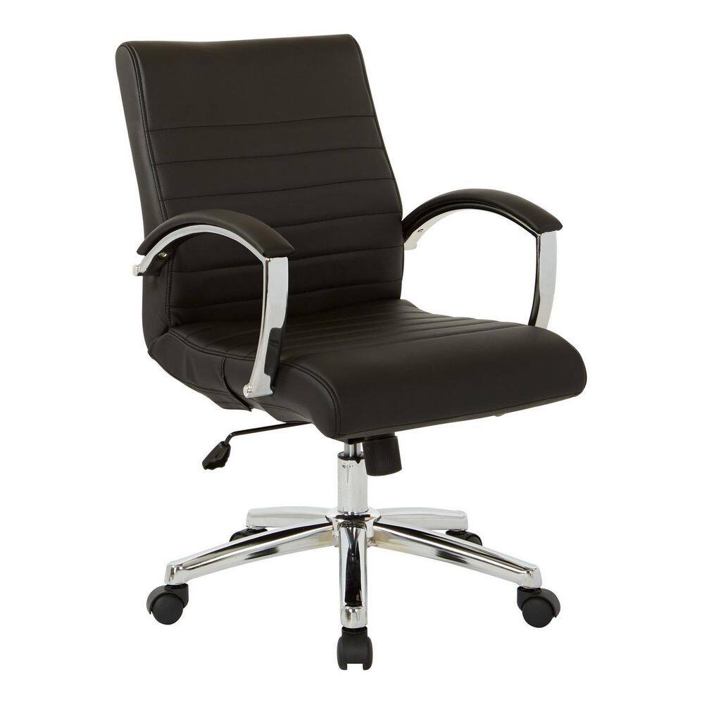 Faux Leather Seat Adjustable Height Executive Chair in Black with Adjustable Arms