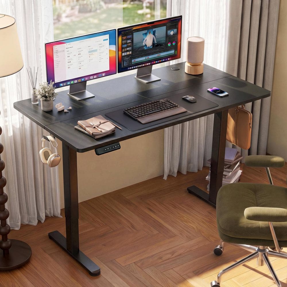 Bestier 55 in. Height Rectangular Black Wood Electric Standing