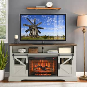 60 in. Freestanding Wooden Electric Fireplace TV Stand with Door Sensor in Jasmine White Fits TVs up to 70 in.