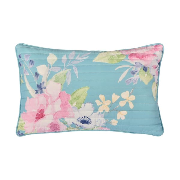 Unbranded Edessa Polyester Turquoise Quilted Boudoir Decorative Throw Pillow 12 in. X 20 in.
