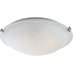 5 in. 3-Light Indoor Brushed Nickel Semi-Flush Mount Ceiling Fixture with White Alabaster Glass Bowl/Saucer Shade