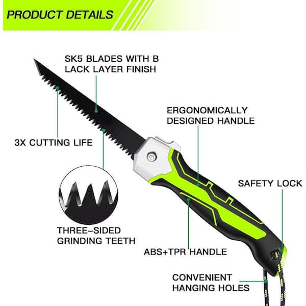KIWDZFU Folding Jab Saw Blade Safety Catch Soft-Grip Handle